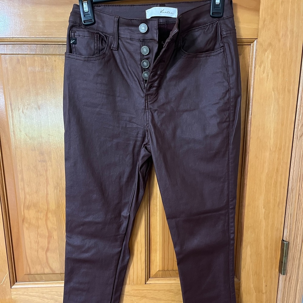 Women’s Kancan Burgundy Faux Leather Skinny Pants